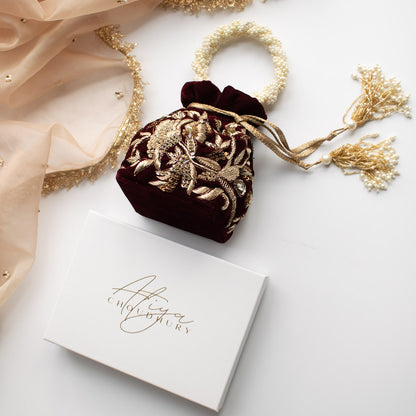 PRE-ORDER - Alisha Potli Bag (Deep Maroon Velvet)