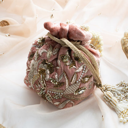 PRE-ORDER - Alisha Potli Bag (Dusky Pink Velvet)
