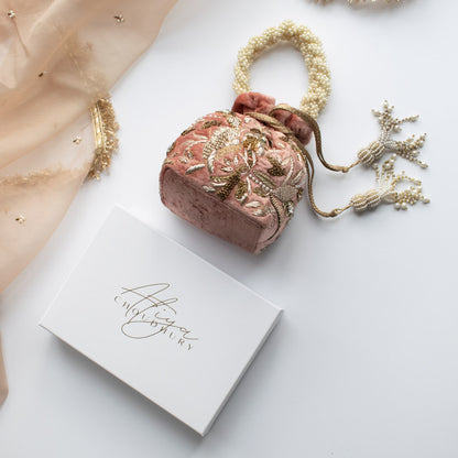 PRE-ORDER - Alisha Potli Bag (Dusky Pink Velvet)