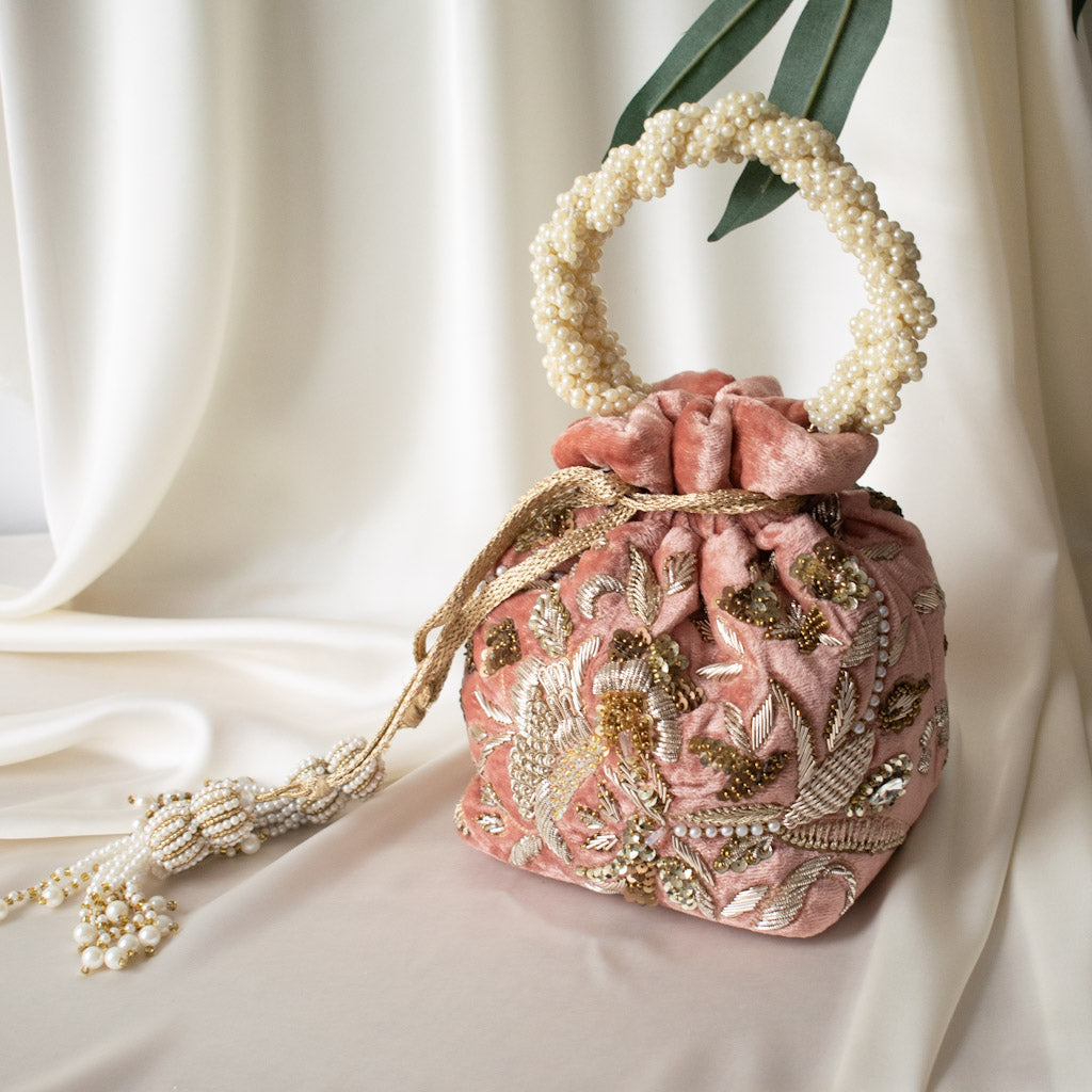 PRE-ORDER - Alisha Potli Bag (Dusky Pink Velvet)