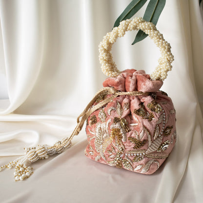 PRE-ORDER - Alisha Potli Bag (Dusky Pink Velvet)