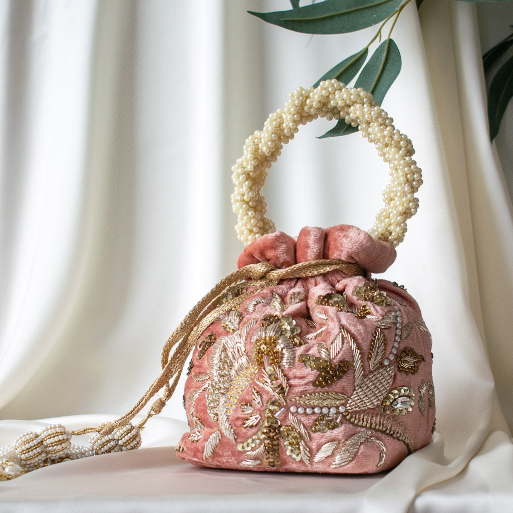 PRE-ORDER - Alisha Potli Bag (Dusky Pink Velvet)