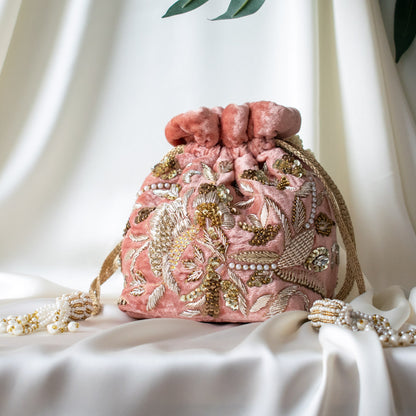 PRE-ORDER - Alisha Potli Bag (Dusky Pink Velvet)