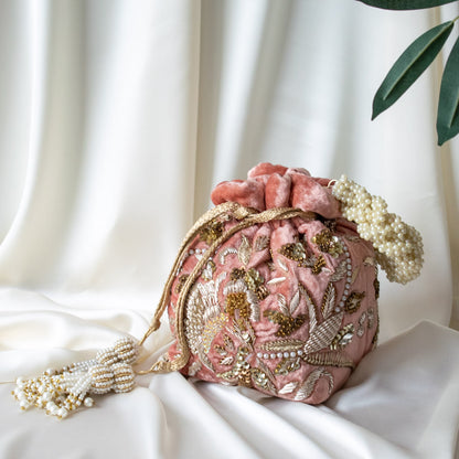 PRE-ORDER - Alisha Potli Bag (Dusky Pink Velvet)