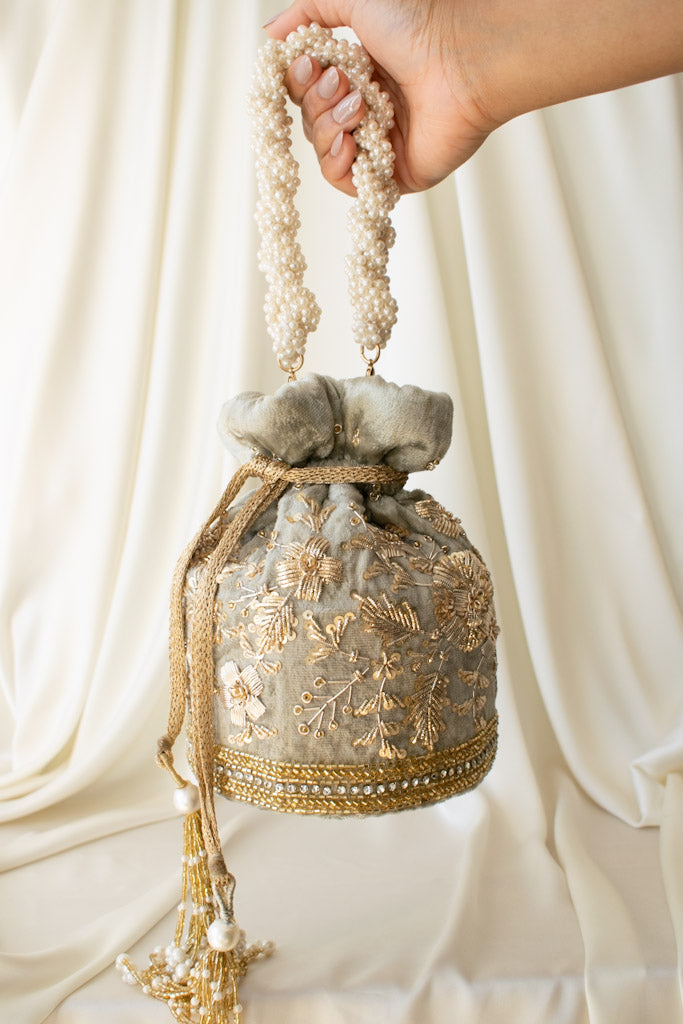 PRE-ORDER - Anaya Potli Bag (Sage Green Velvet)