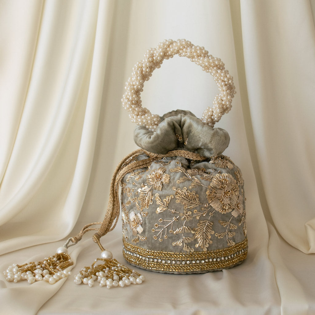 PRE-ORDER - Anaya Potli Bag (Sage Green Velvet)