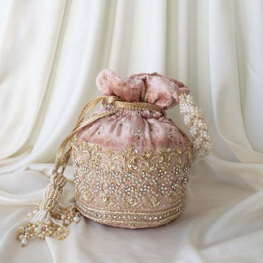 PRE-ORDER - Ruby Potli Bag (Dusky Pink Velvet)