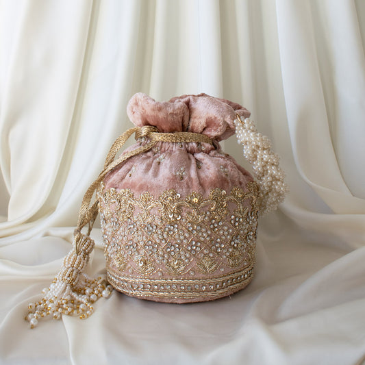 PRE-ORDER - Ruby Potli Bag (Dusky Pink Velvet)