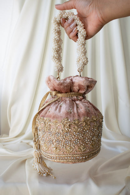 PRE-ORDER - Ruby Potli Bag (Dusky Pink Velvet)
