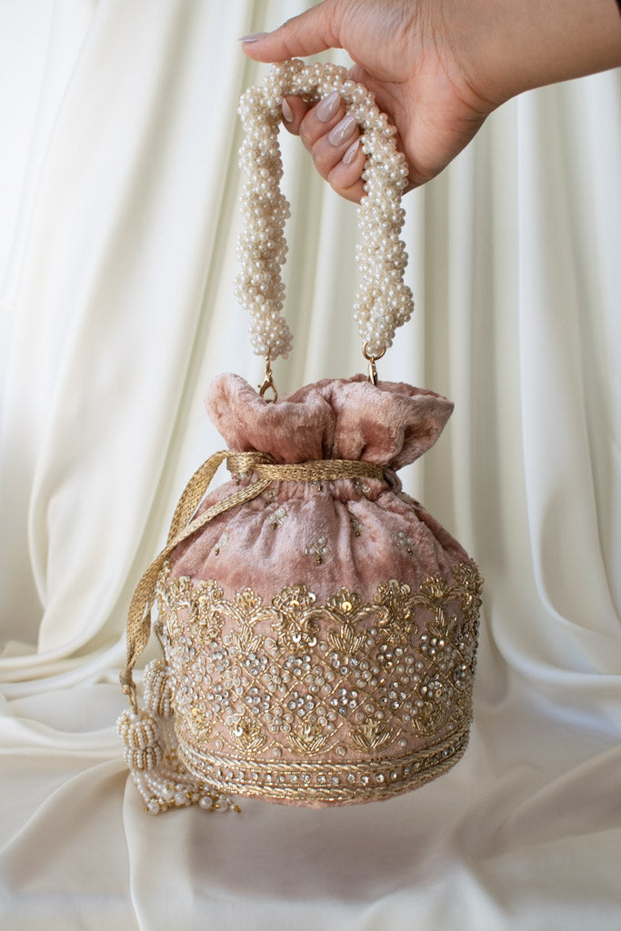 PRE-ORDER - Ruby Potli Bag (Dusky Pink Velvet)