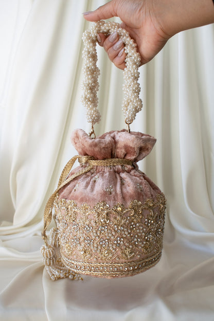 PRE-ORDER - Ruby Potli Bag (Dusky Pink Velvet)