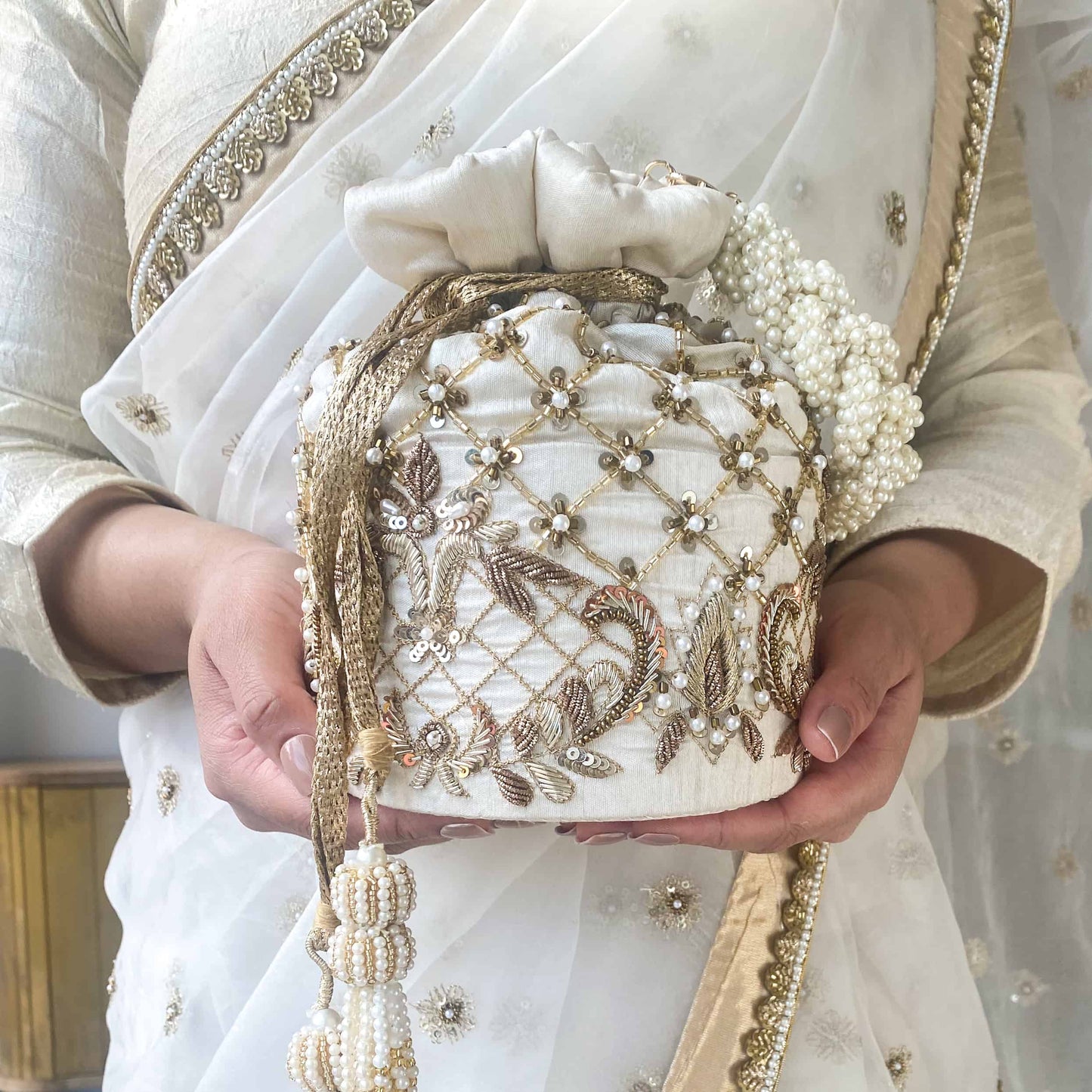 Isha Potli Bag (Ivory Silk)