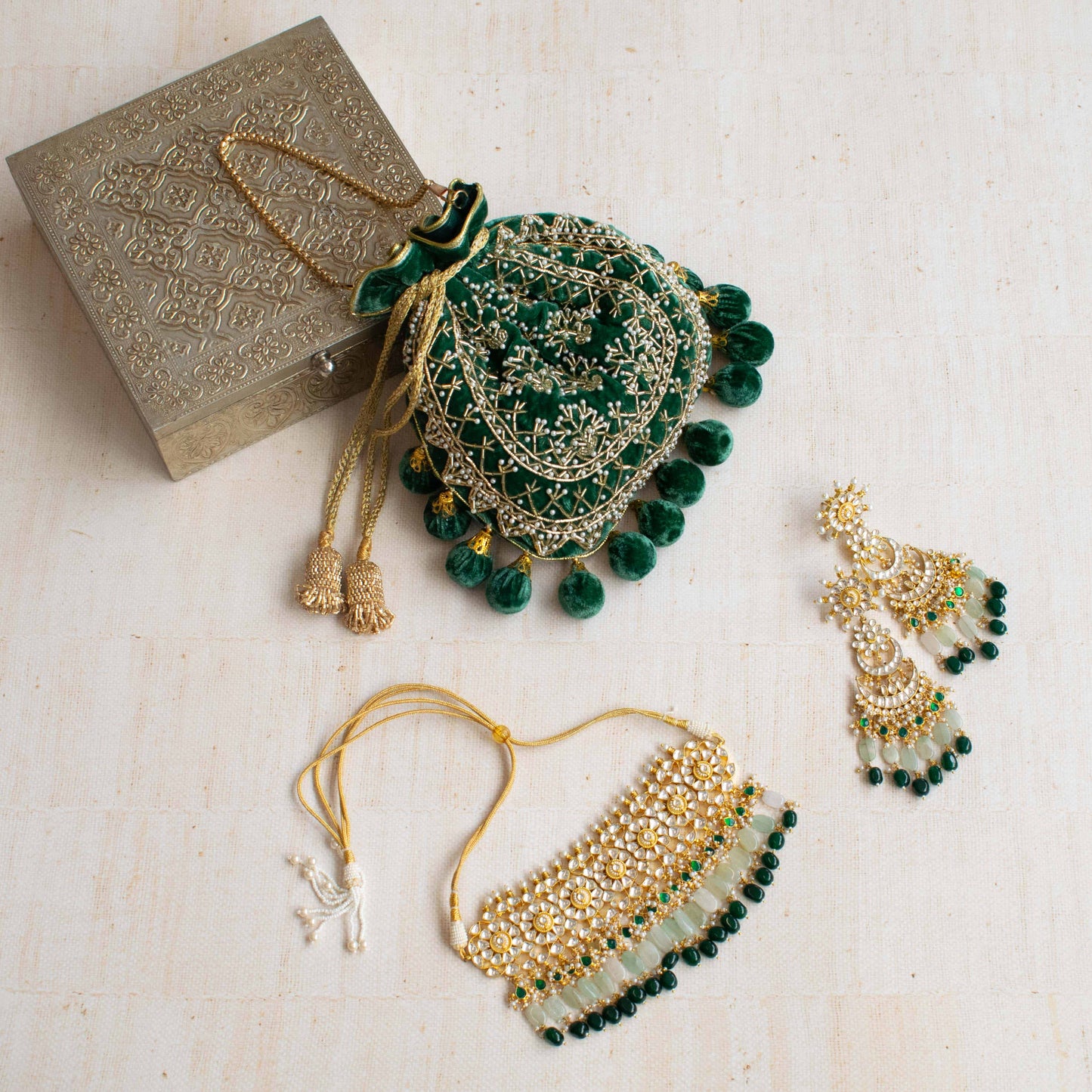 PRE-ORDER - Rajasthan Potli Bag (Bottle Green Velvet)