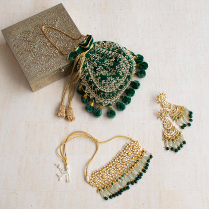 PRE-ORDER - Rajasthan Potli Bag (Bottle Green Velvet)