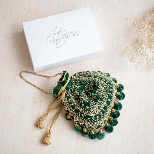 PRE-ORDER - Rajasthan Potli Bag (Bottle Green Velvet)