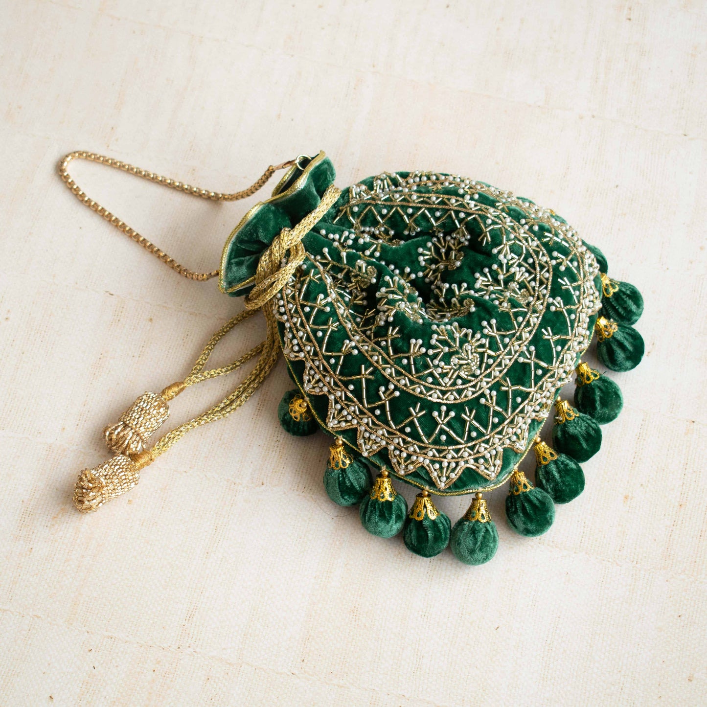 PRE-ORDER - Rajasthan Potli Bag (Bottle Green Velvet)