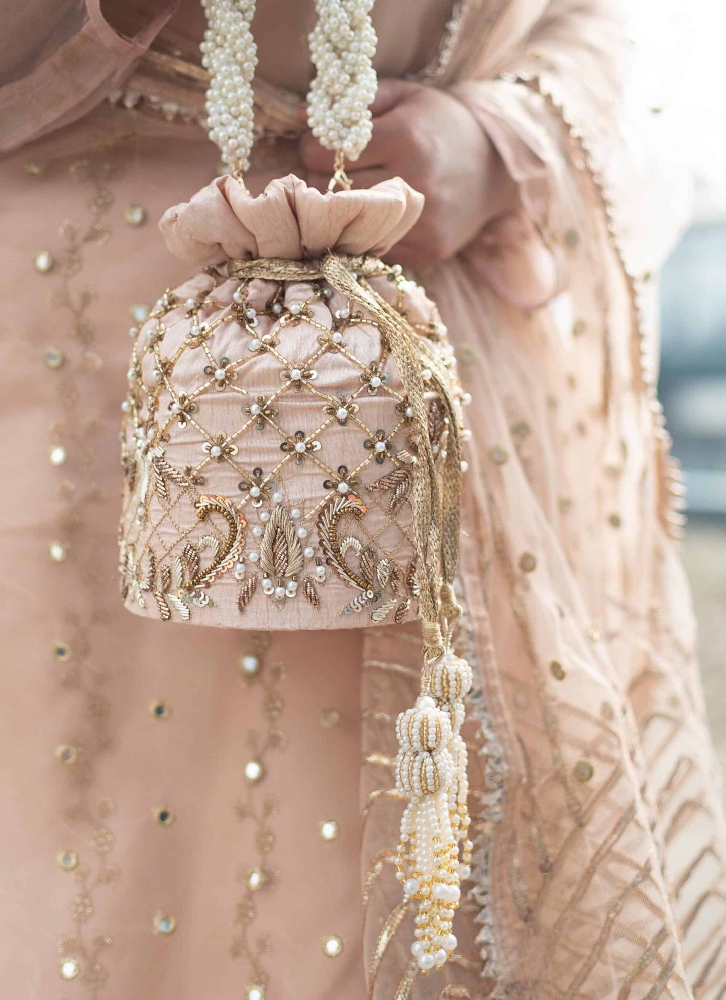 PRE-ORDER - Isha Potli Bag (Nude Pink Silk)