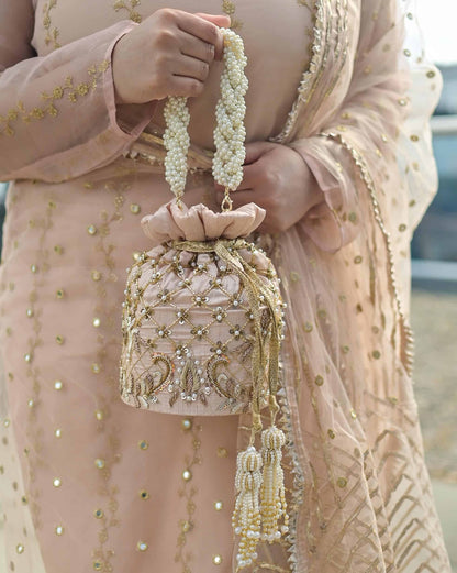 PRE-ORDER - Isha Potli Bag (Nude Pink Silk)