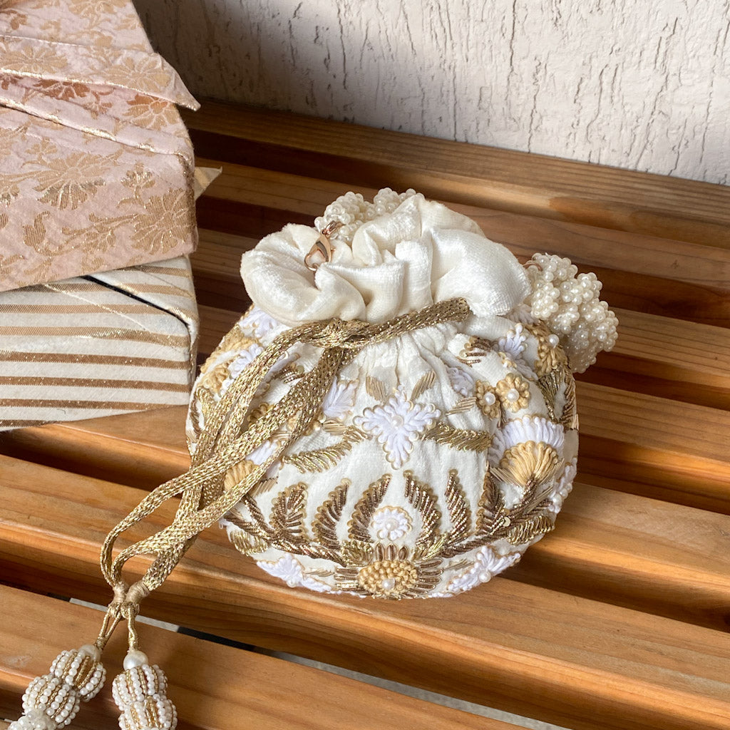 Meena Potli Bag (Cream Velvet)