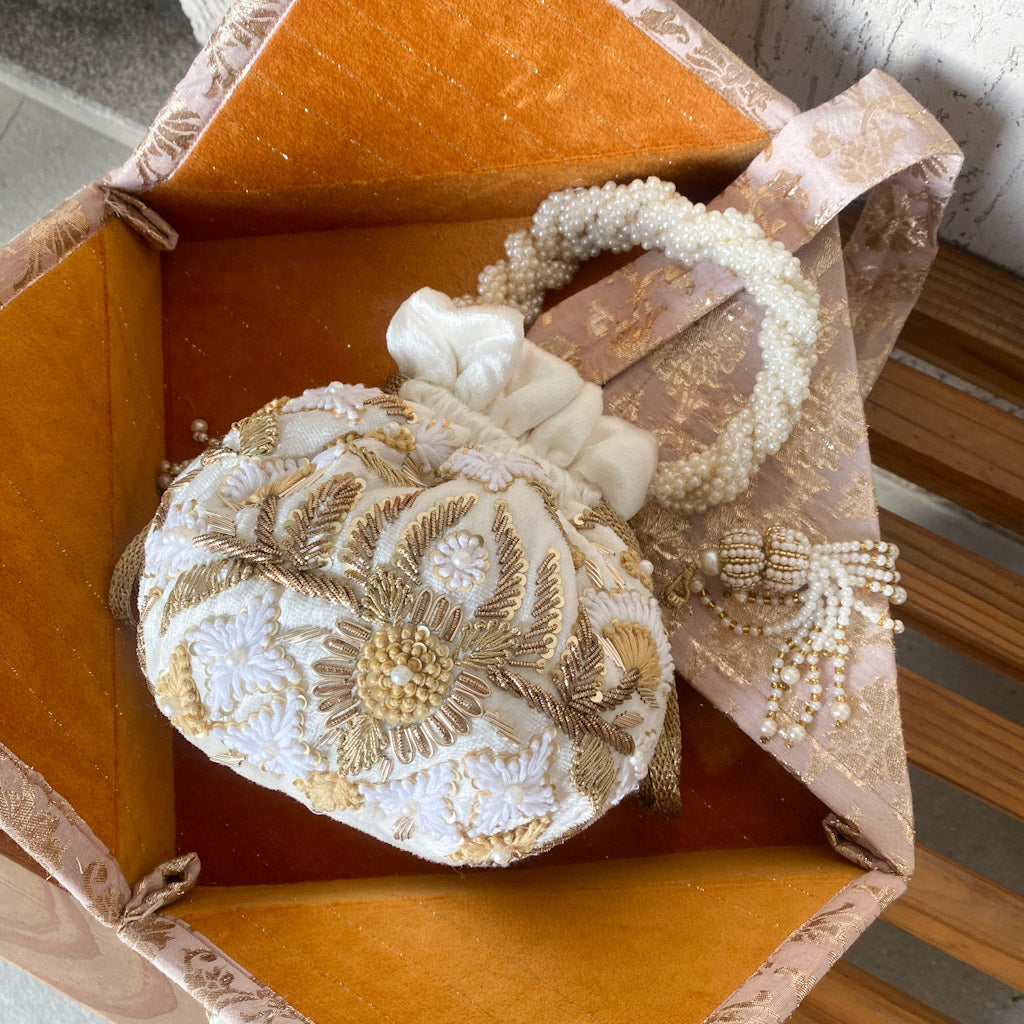 Meena Potli Bag (Cream Velvet)