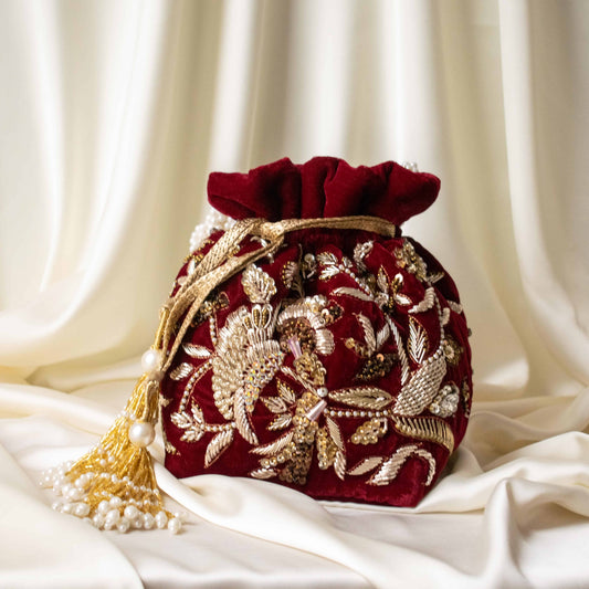 PRE-ORDER - Alisha Potli Bag (Maroon Velvet)