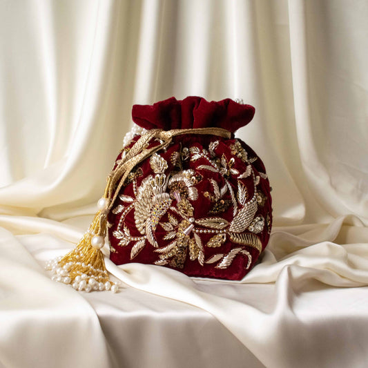 PRE-ORDER - Alisha Potli Bag (Maroon Velvet)