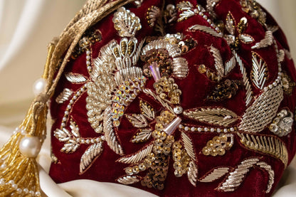 PRE-ORDER - Alisha Potli Bag (Maroon Velvet)