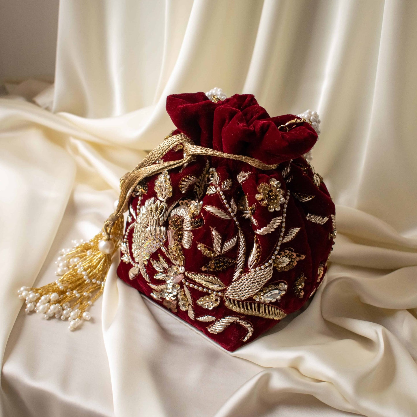 PRE-ORDER - Alisha Potli Bag (Maroon Velvet)