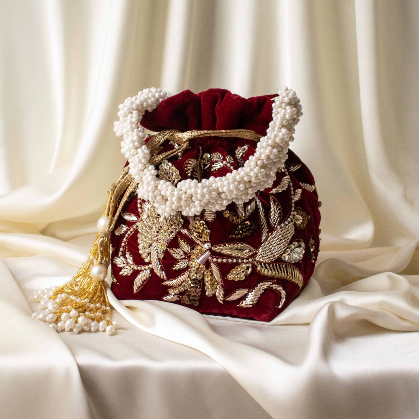 PRE-ORDER - Alisha Potli Bag (Maroon Velvet)