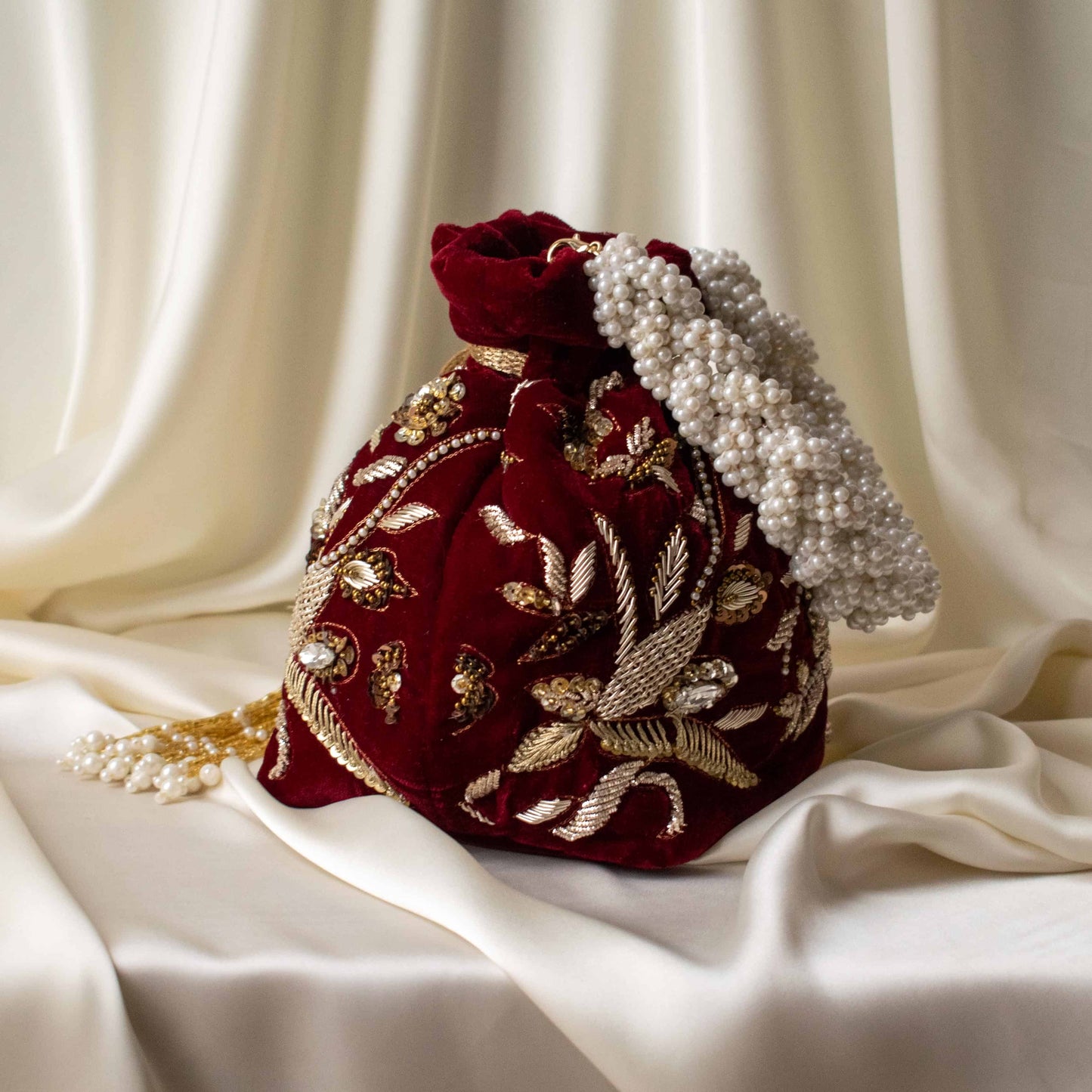 PRE-ORDER - Alisha Potli Bag (Maroon Velvet)