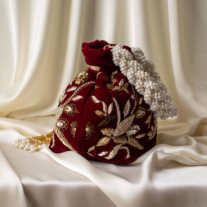 PRE-ORDER - Alisha Potli Bag (Maroon Velvet)