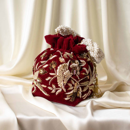PRE-ORDER - Alisha Potli Bag (Maroon Velvet)
