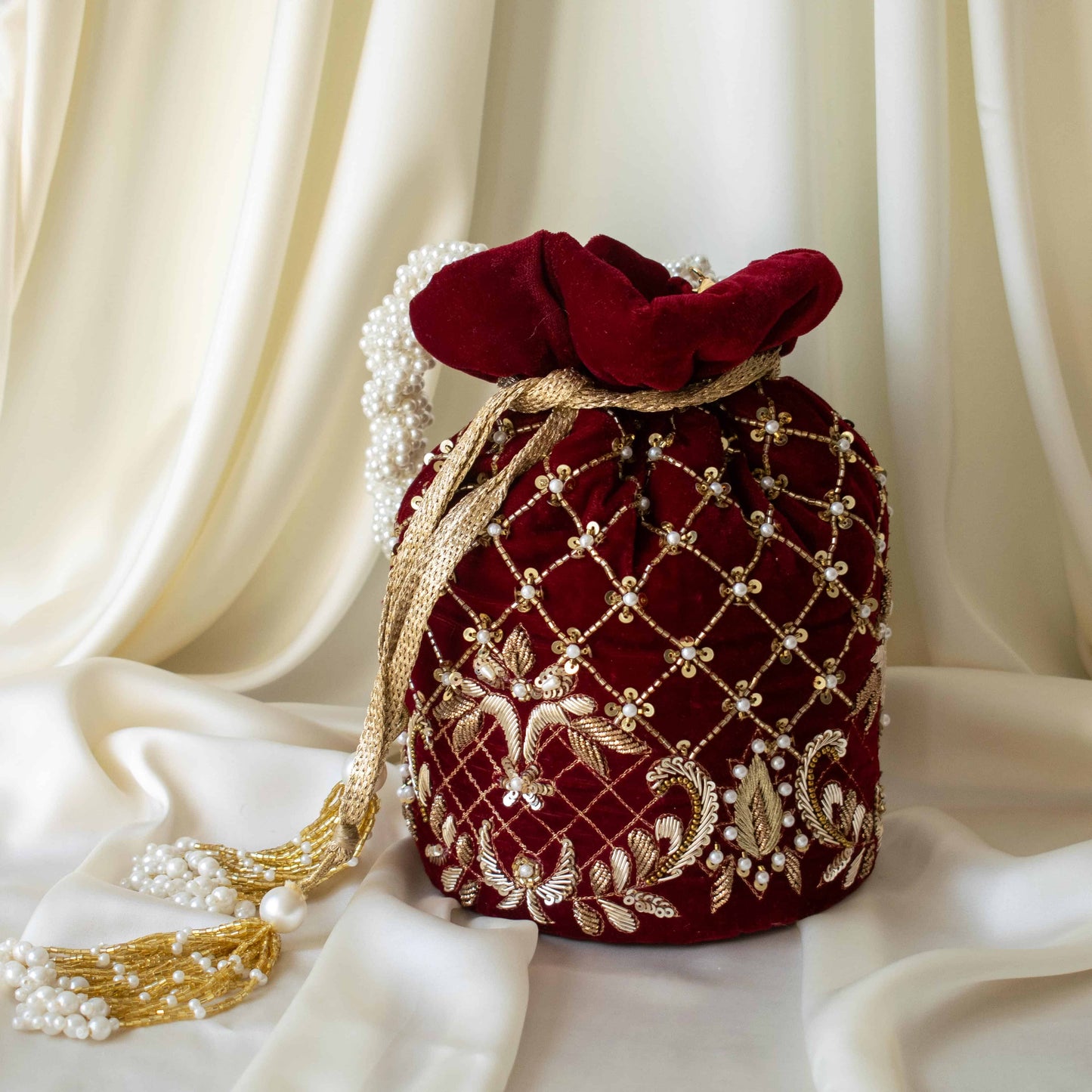 PRE-ORDER - Isha Potli Bag (Maroon Velvet)