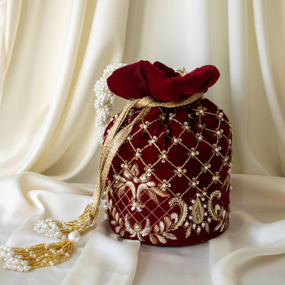 PRE-ORDER - Isha Potli Bag (Maroon Velvet)