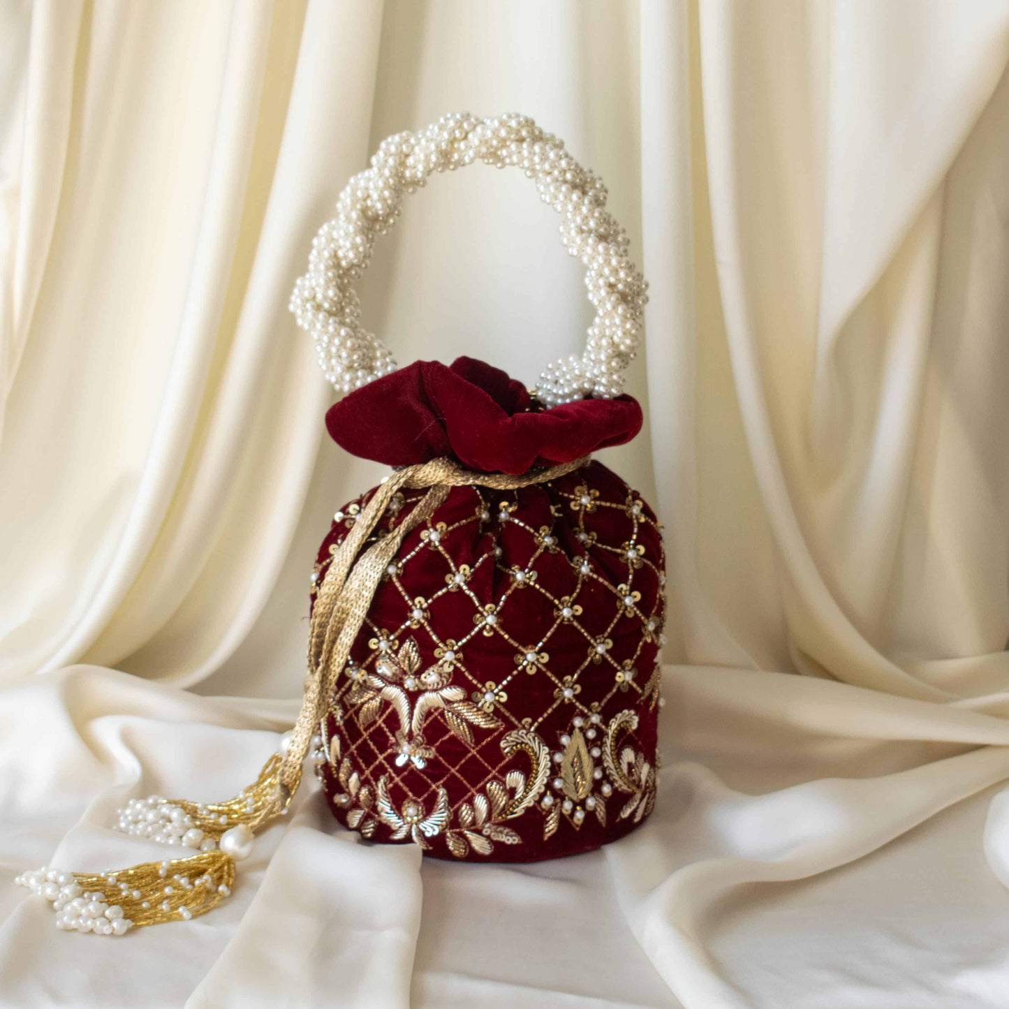 PRE-ORDER - Isha Potli Bag (Maroon Velvet)