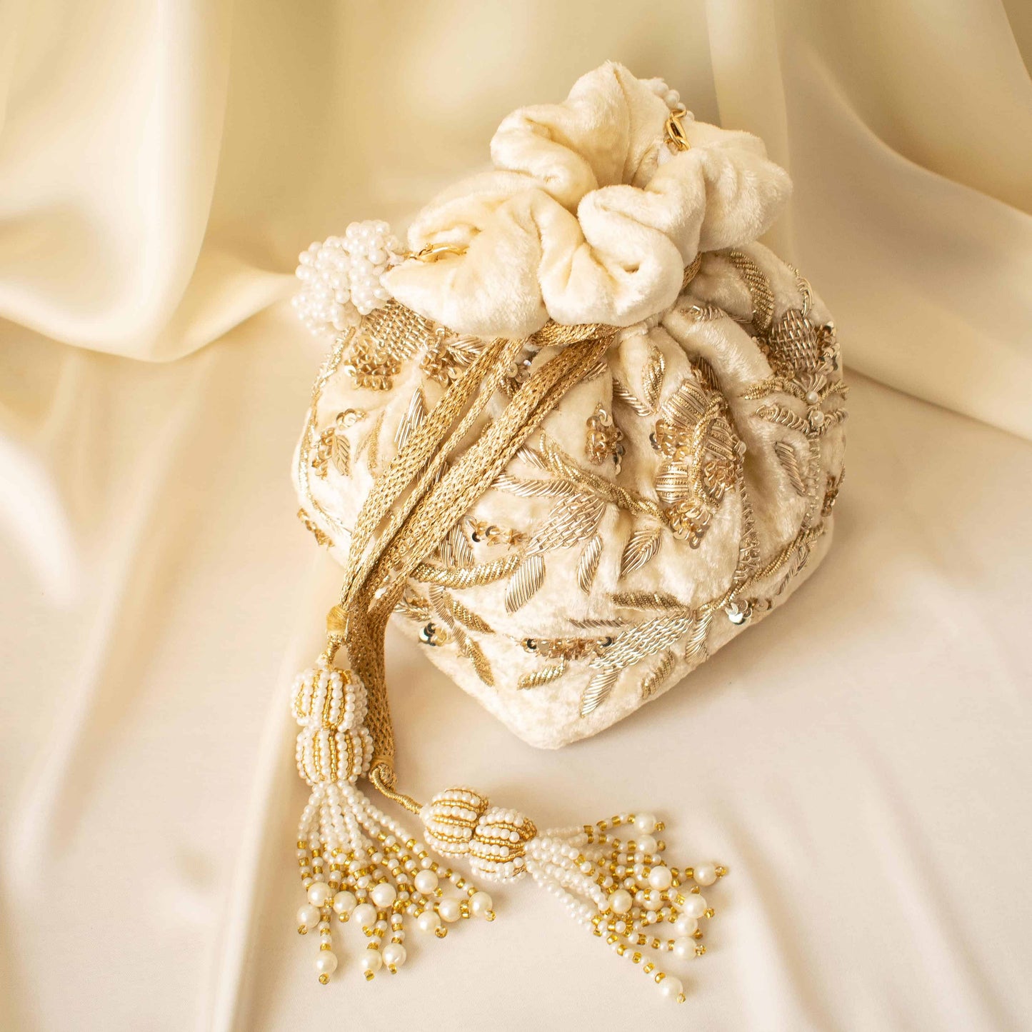 PRE-ORDER - Layla Potli Bag (Cream Velvet)