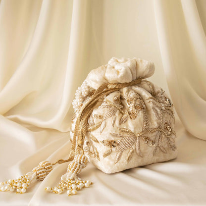 PRE-ORDER - Layla Potli Bag (Cream Velvet)