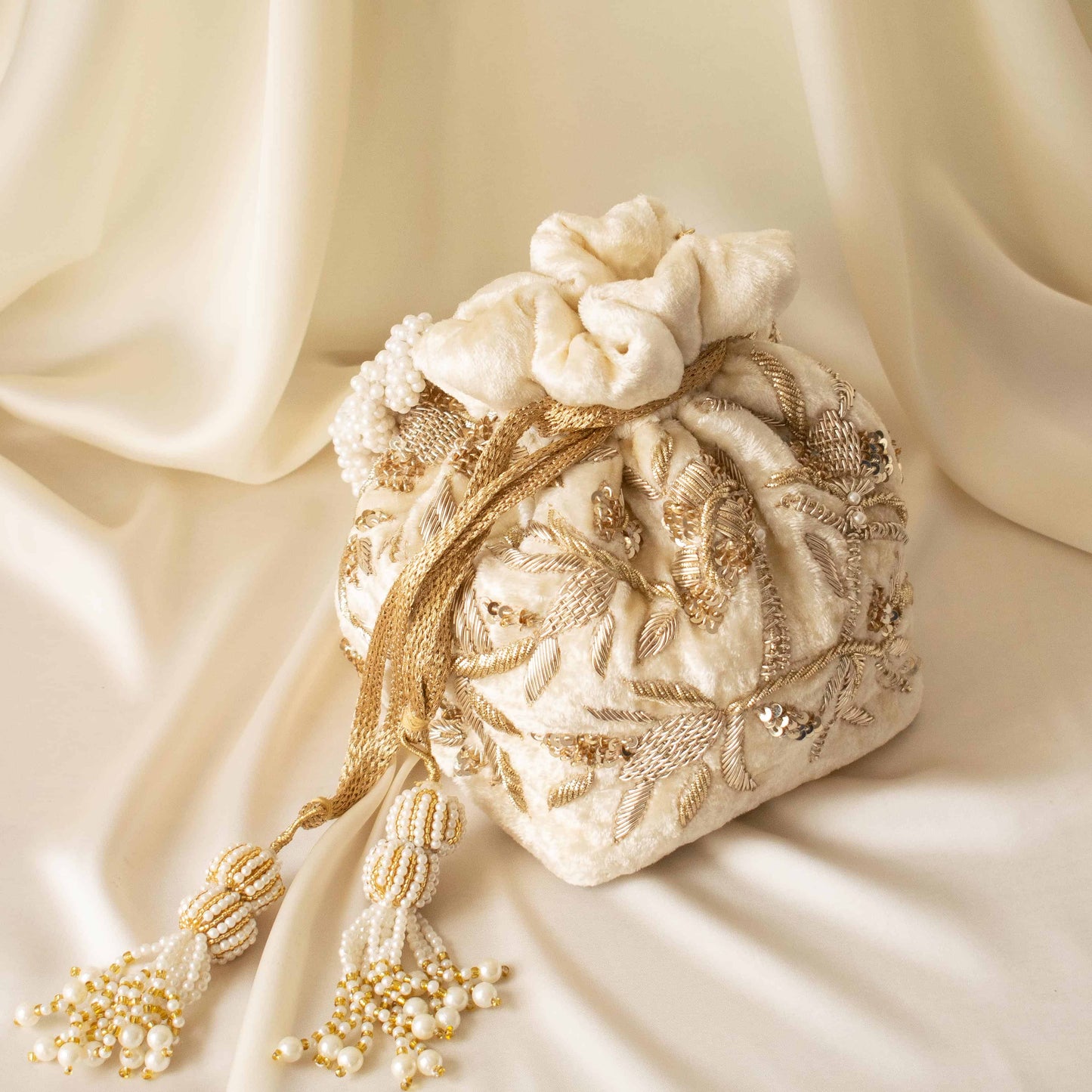 PRE-ORDER - Layla Potli Bag (Cream Velvet)
