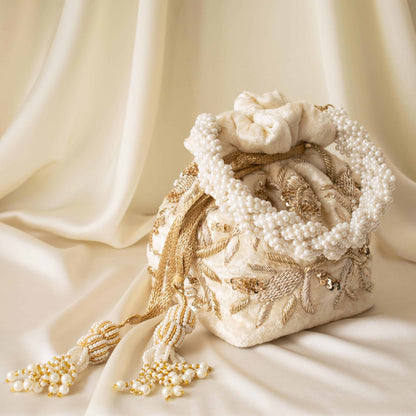 PRE-ORDER - Layla Potli Bag (Cream Velvet)