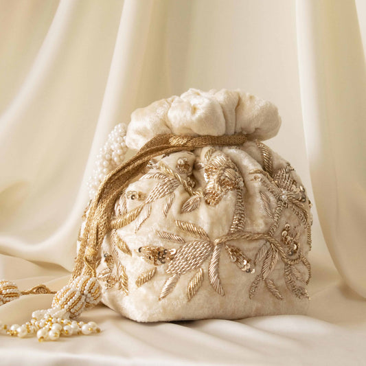PRE-ORDER - Layla Potli Bag (Cream Velvet)