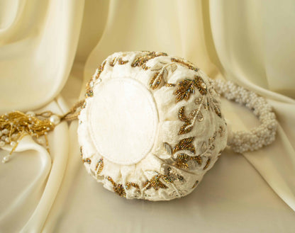 PRE-ORDER - Peony Potli Bag (Cream Velvet)