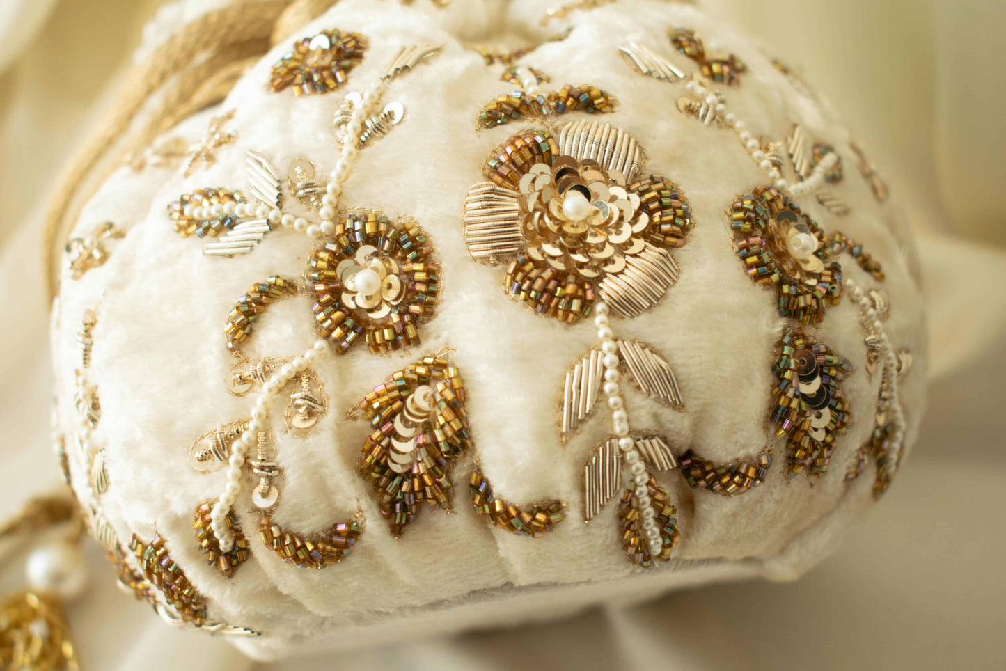 PRE-ORDER - Peony Potli Bag (Cream Velvet)