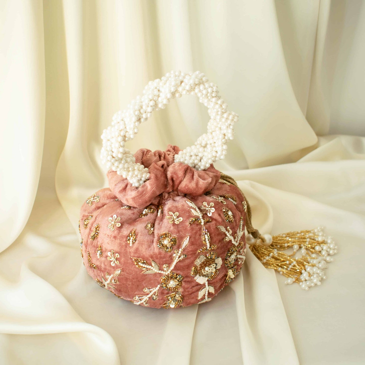 PRE-ORDER - Peony Potli Bag (Dusky Pink Velvet)