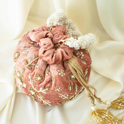 PRE-ORDER - Peony Potli Bag (Dusky Pink Velvet)