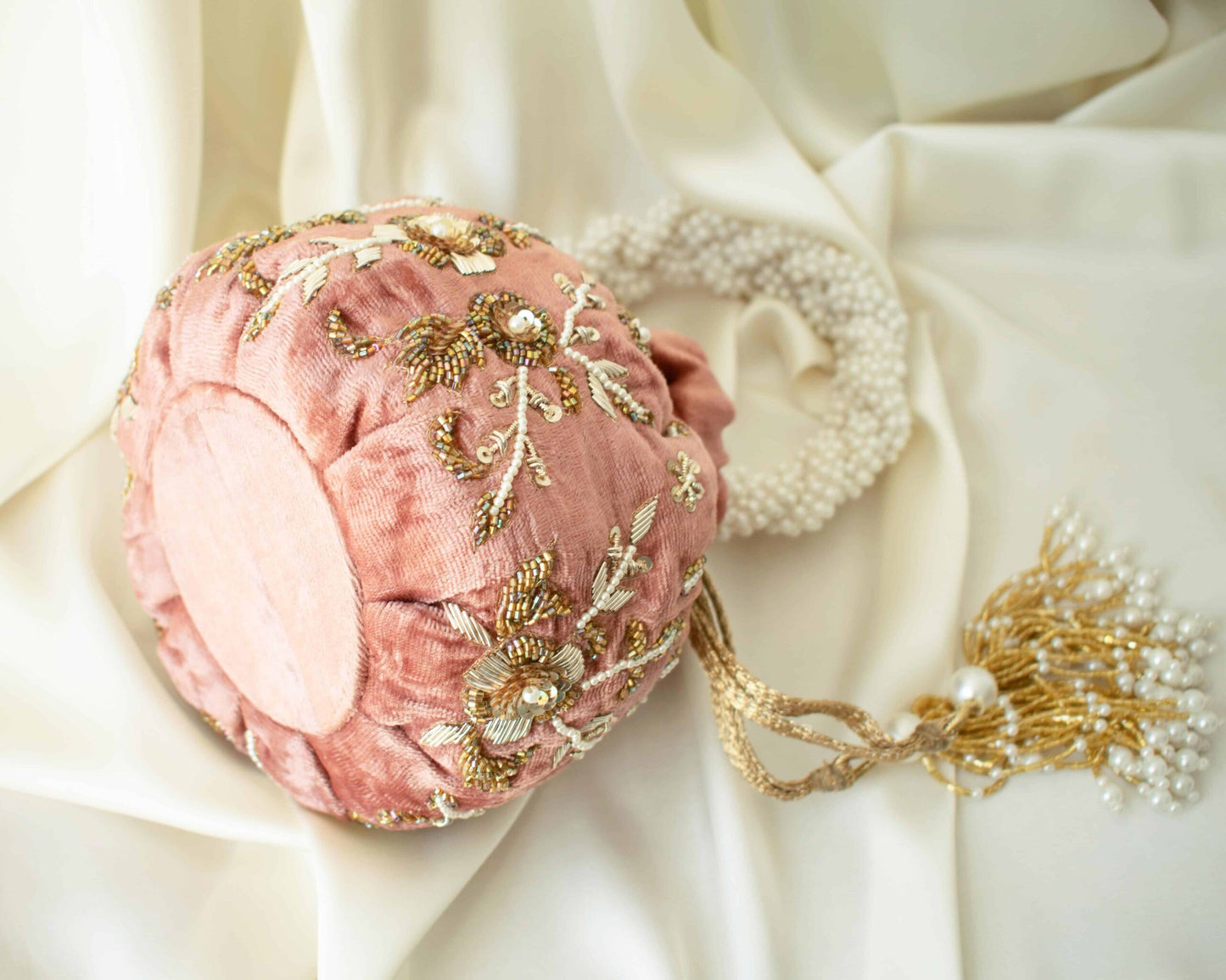 PRE-ORDER - Peony Potli Bag (Dusky Pink Velvet)
