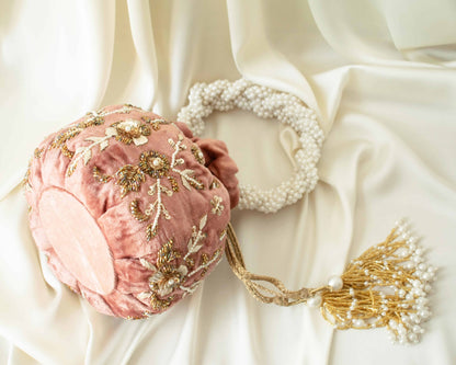 PRE-ORDER - Peony Potli Bag (Dusky Pink Velvet)
