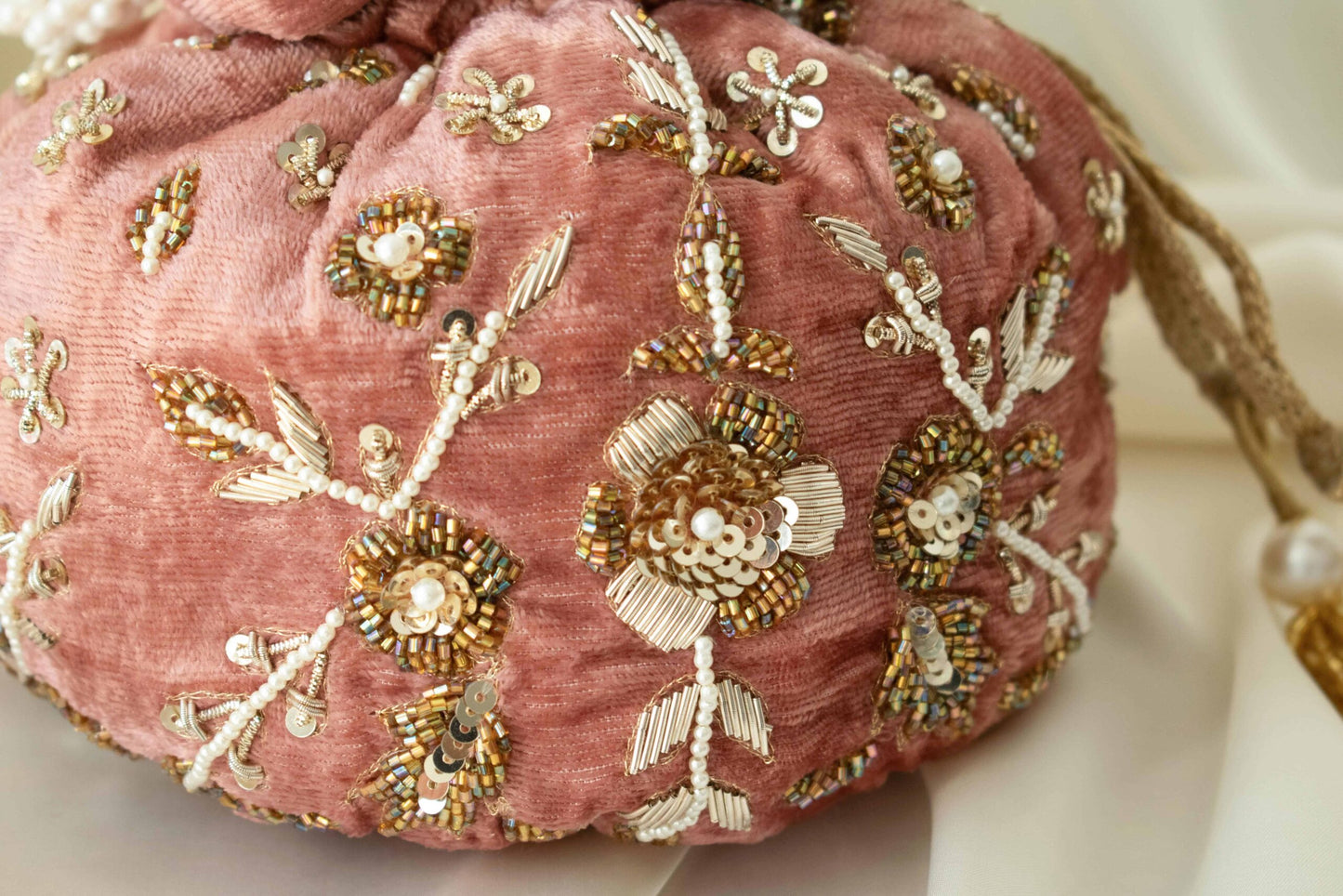 PRE-ORDER - Peony Potli Bag (Dusky Pink Velvet)
