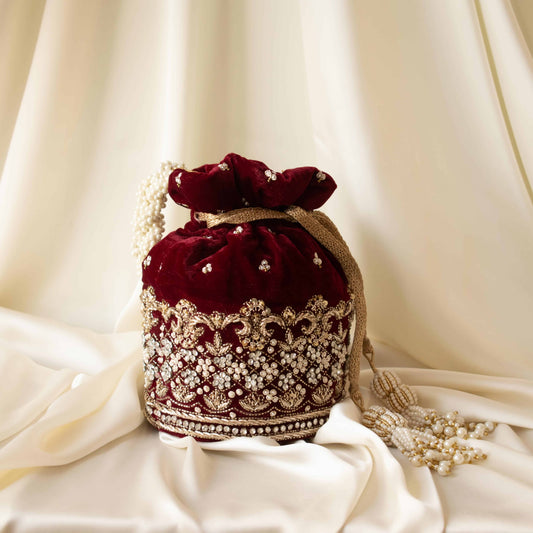 PRE-ORDER - Ruby Potli Bag (Maroon Velvet)