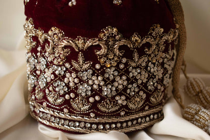 PRE-ORDER - Ruby Potli Bag (Maroon Velvet)