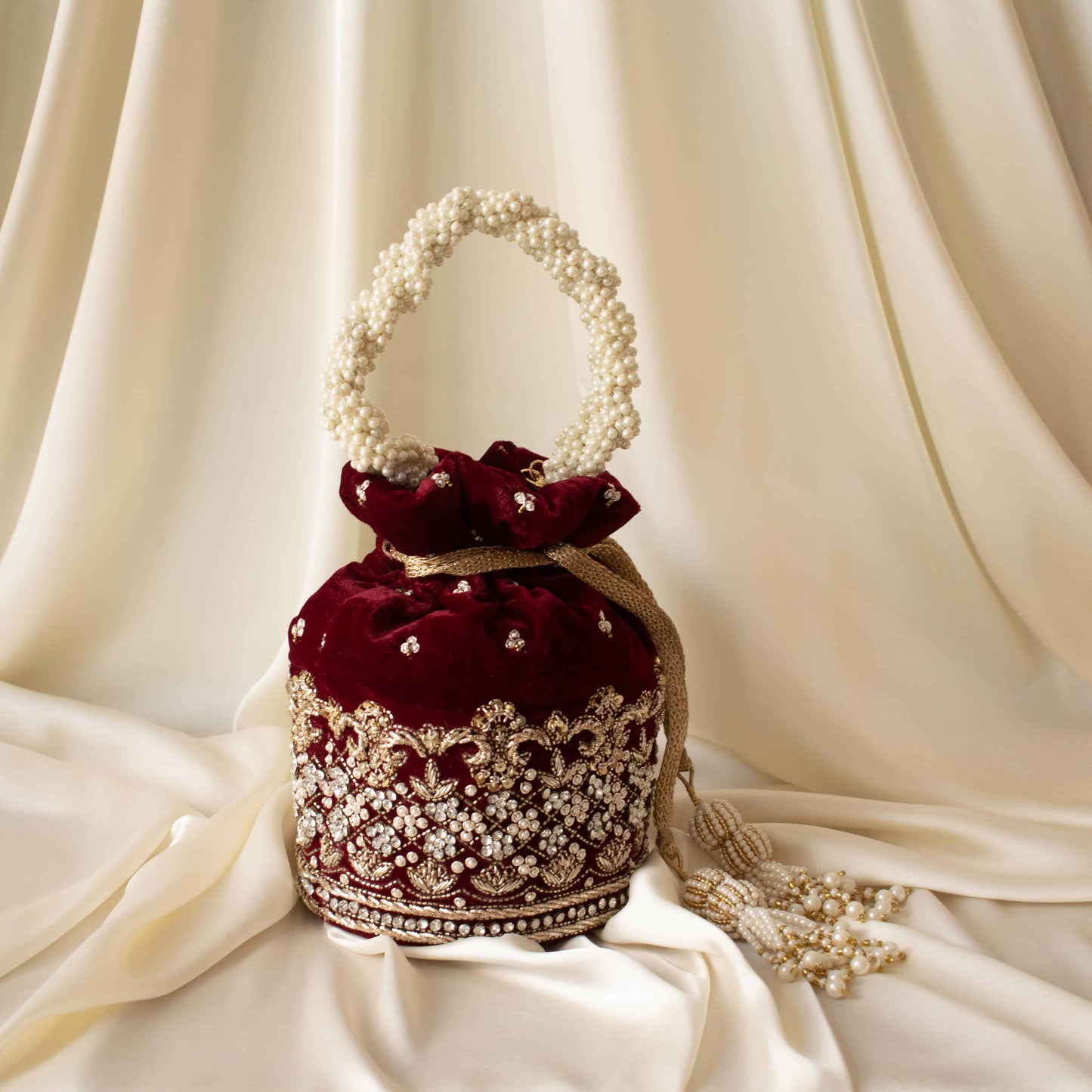 PRE-ORDER - Ruby Potli Bag (Maroon Velvet)